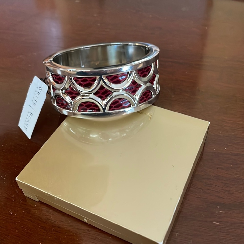 WHBM Two Sided Faux‎ Snake Skin w. Silver Overlay Magnetic Clasp Bangle Cuff NWT